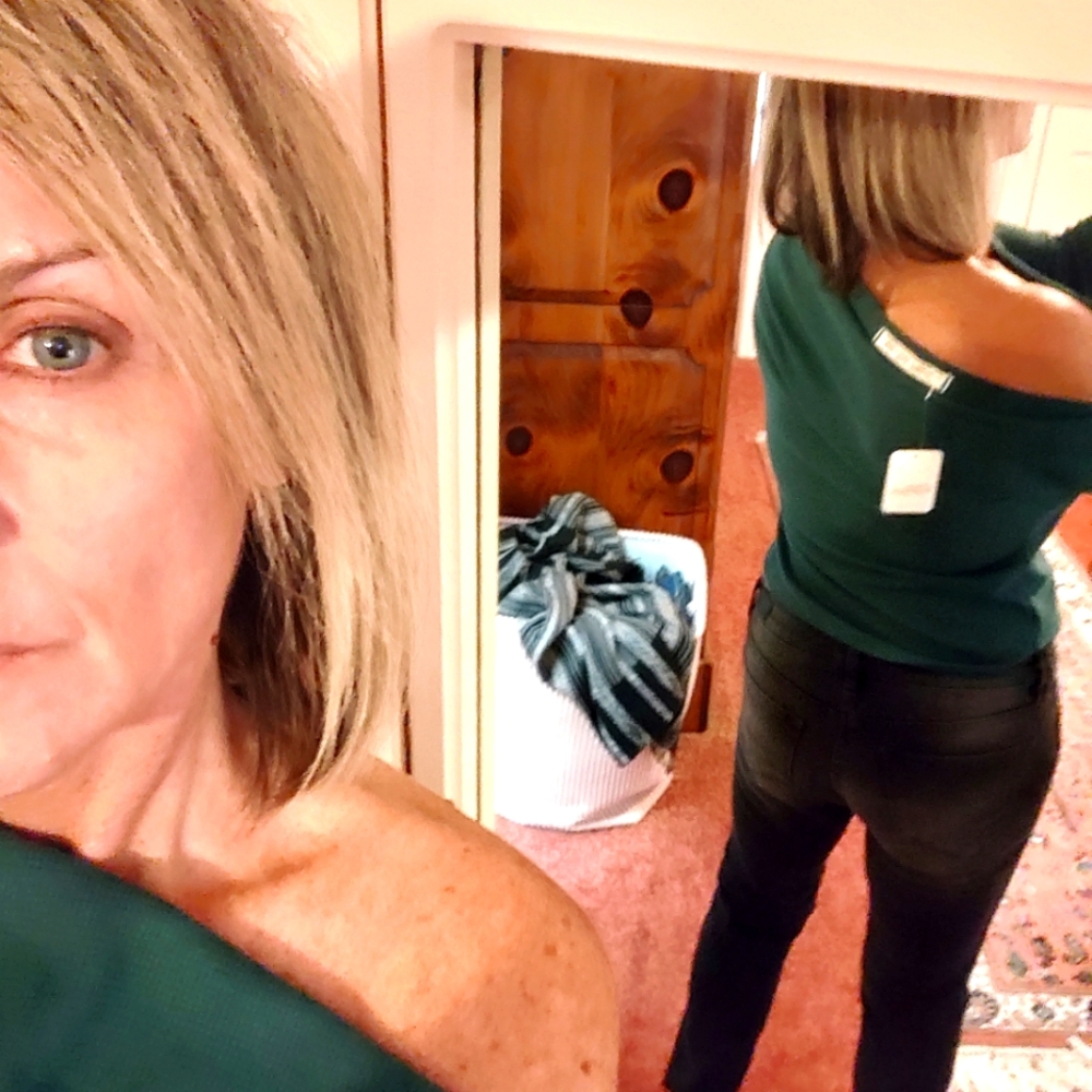 We The Free Off-Shoulder Long Sleeve Top in Dark Green - Picture 4 of 6